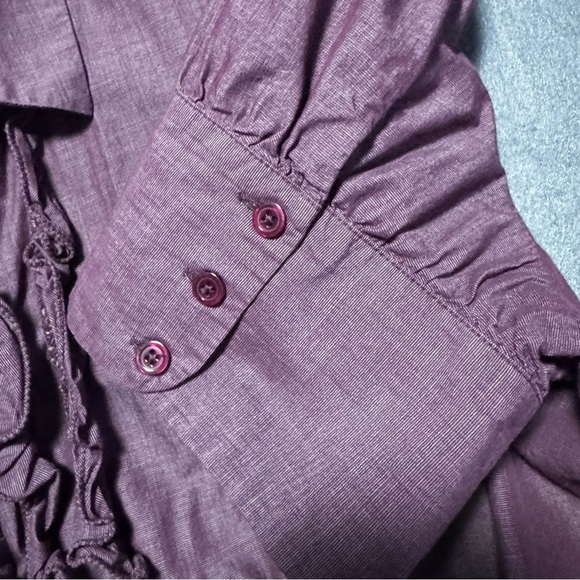 Moda International Women’s Ruffle Front Purple Short Sleeve Cotton Blouse, XL - Picture 6 of 13